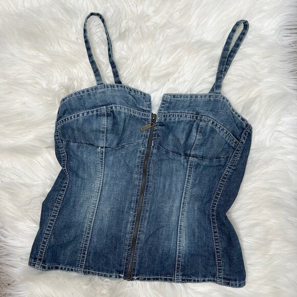 Y2K Vintage MUDD Denim Corset Top Womens Small Bustier Indie Sleaze Cowgirl Zip - Picture 1 of 5